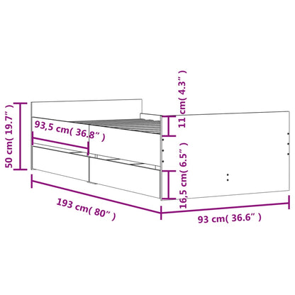 Bed Frame with Drawers Concrete Grey 90x190 cm Single