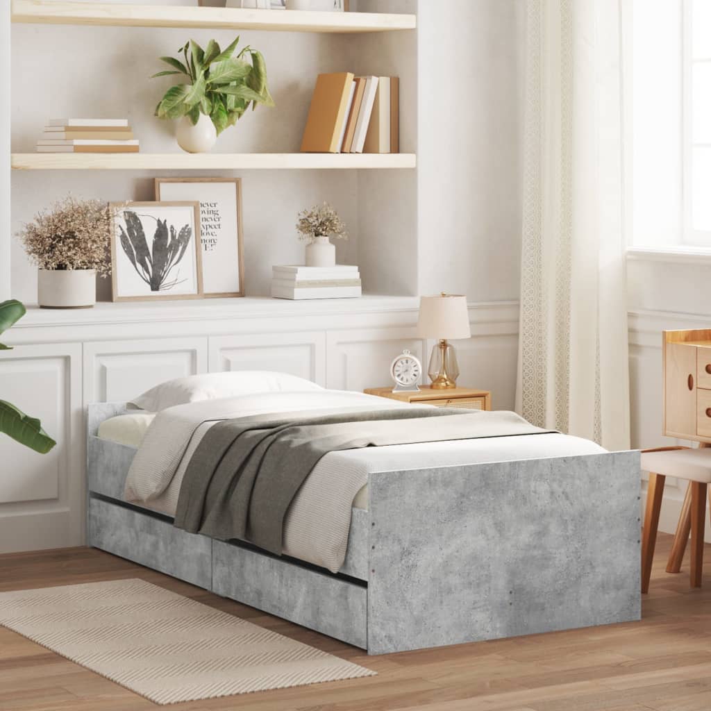 Bed Frame with Drawers Concrete Grey 90x190 cm Single