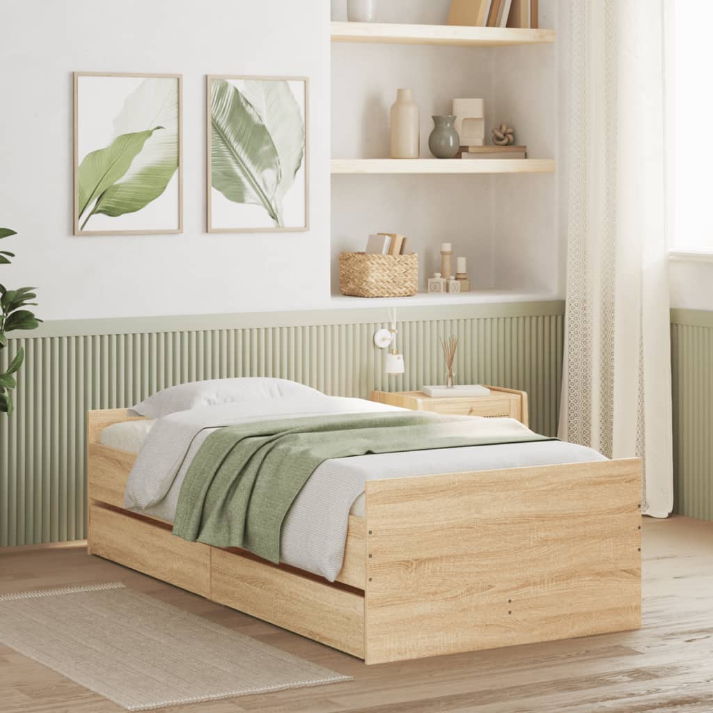 Bed Frame with Drawers Sonoma Oak 75x190 cm Small Single