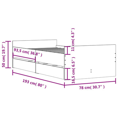 Bed Frame without Mattress Brown Oak 75x190 cm Small Single Small Single