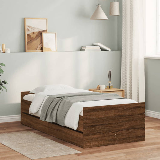 Bed Frame without Mattress Brown Oak 75x190 cm Small Single Small Single