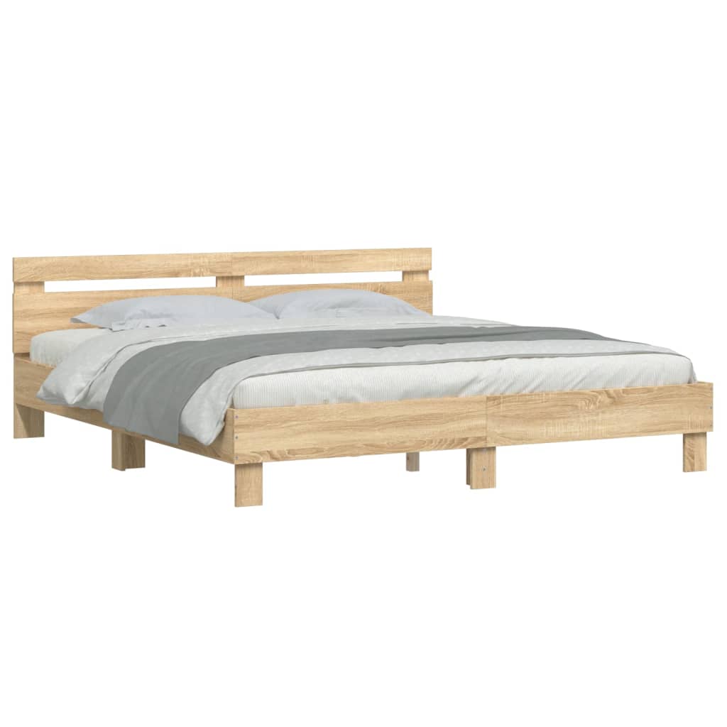 Bed Frame with Headboard Sonoma Oak 200x200 cm Engineered Wood