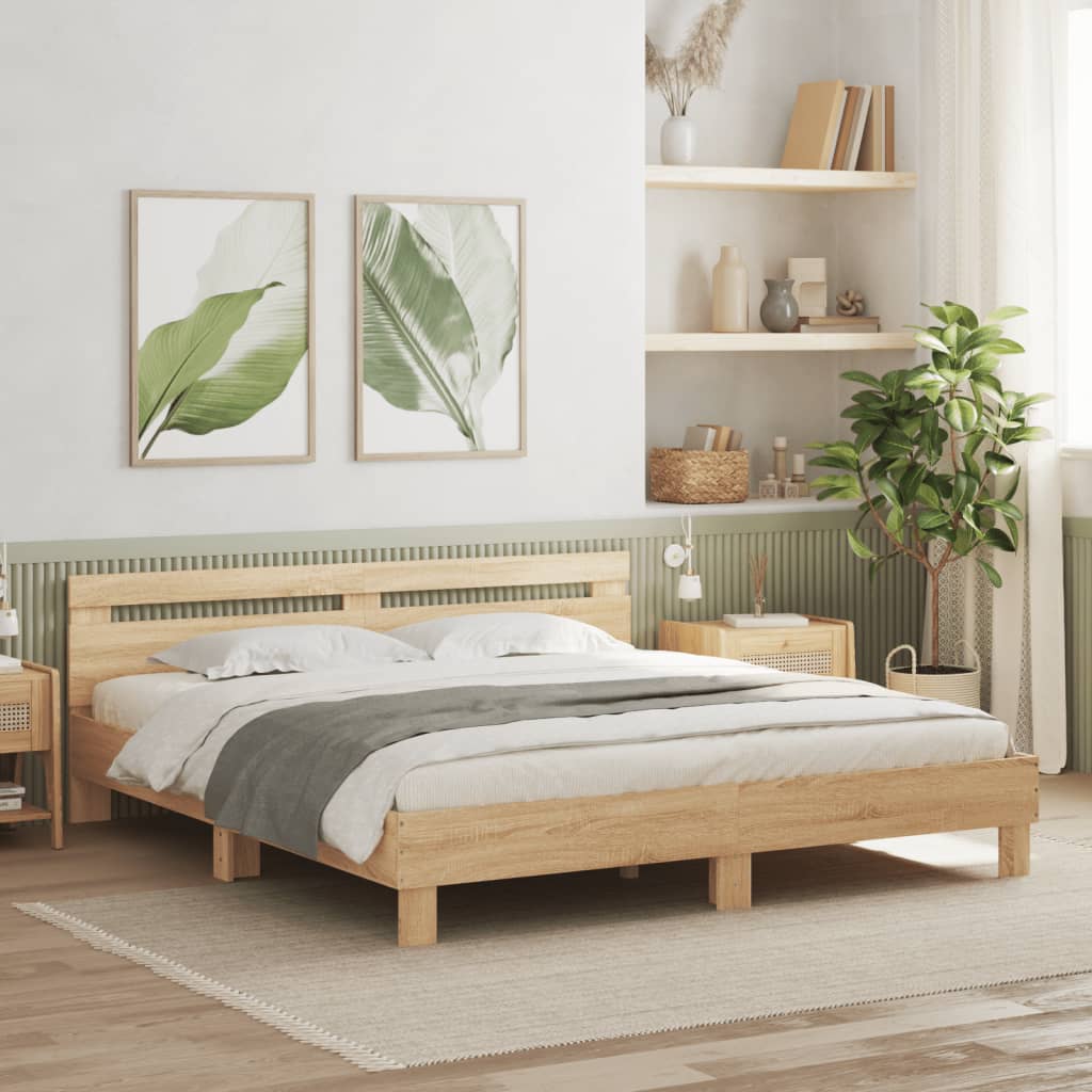 Bed Frame with Headboard Sonoma Oak 200x200 cm Engineered Wood