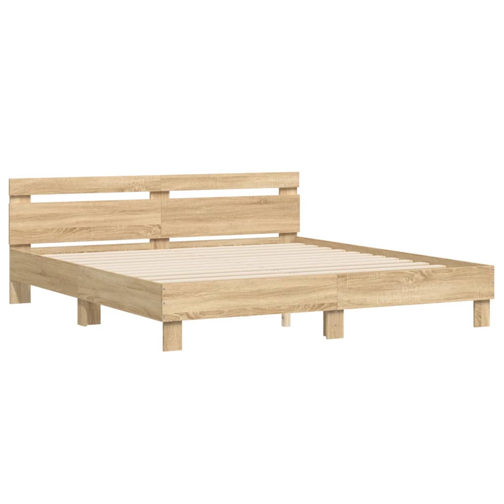 Bed Frame with Headboard Sonoma Oak 200x200 cm Engineered Wood