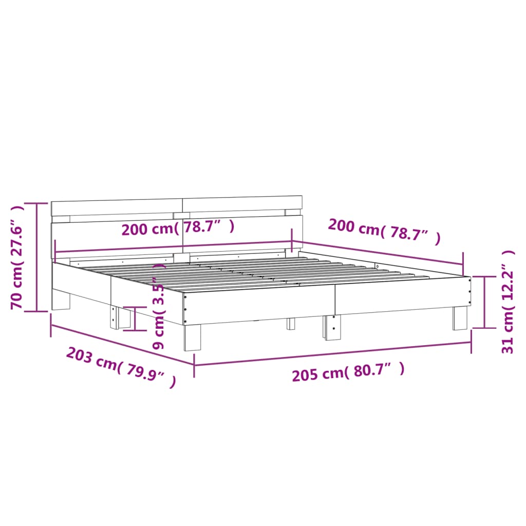 Bed Frame with Headboard Sonoma Oak 200x200 cm Engineered Wood