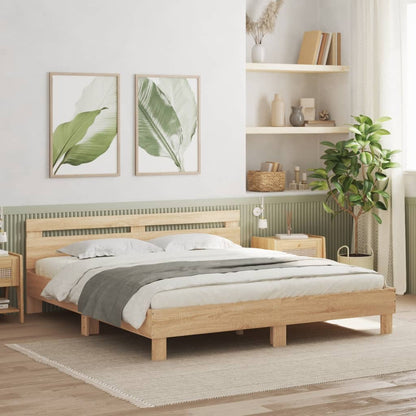 Bed Frame with Headboard Sonoma Oak 180x200 cm Super King Size Engineered Wood