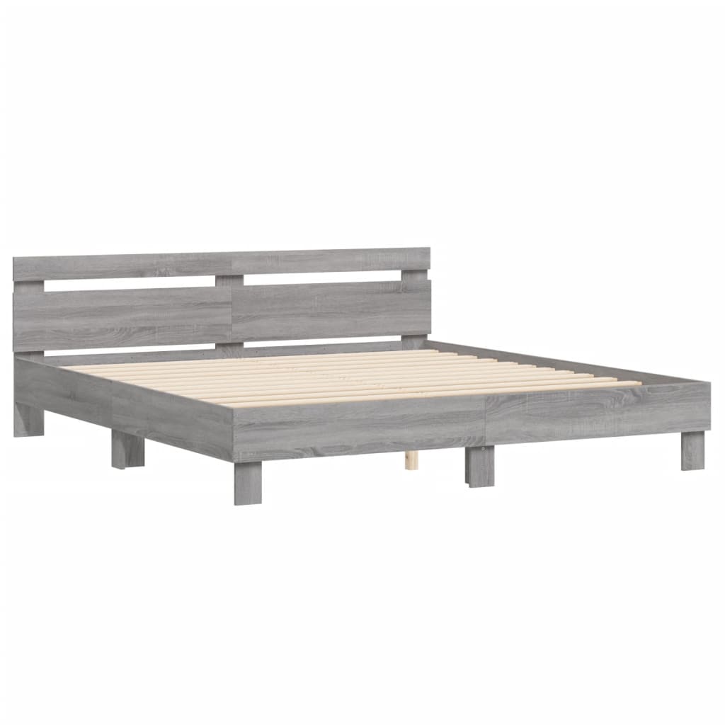 Bed Frame with Headboard Grey Sonoma 180x200 cm Super King Size Engineered Wood