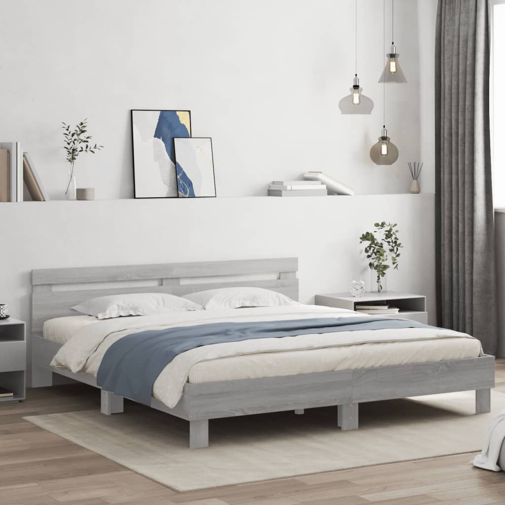 Bed Frame with Headboard Grey Sonoma 180x200 cm Super King Size Engineered Wood