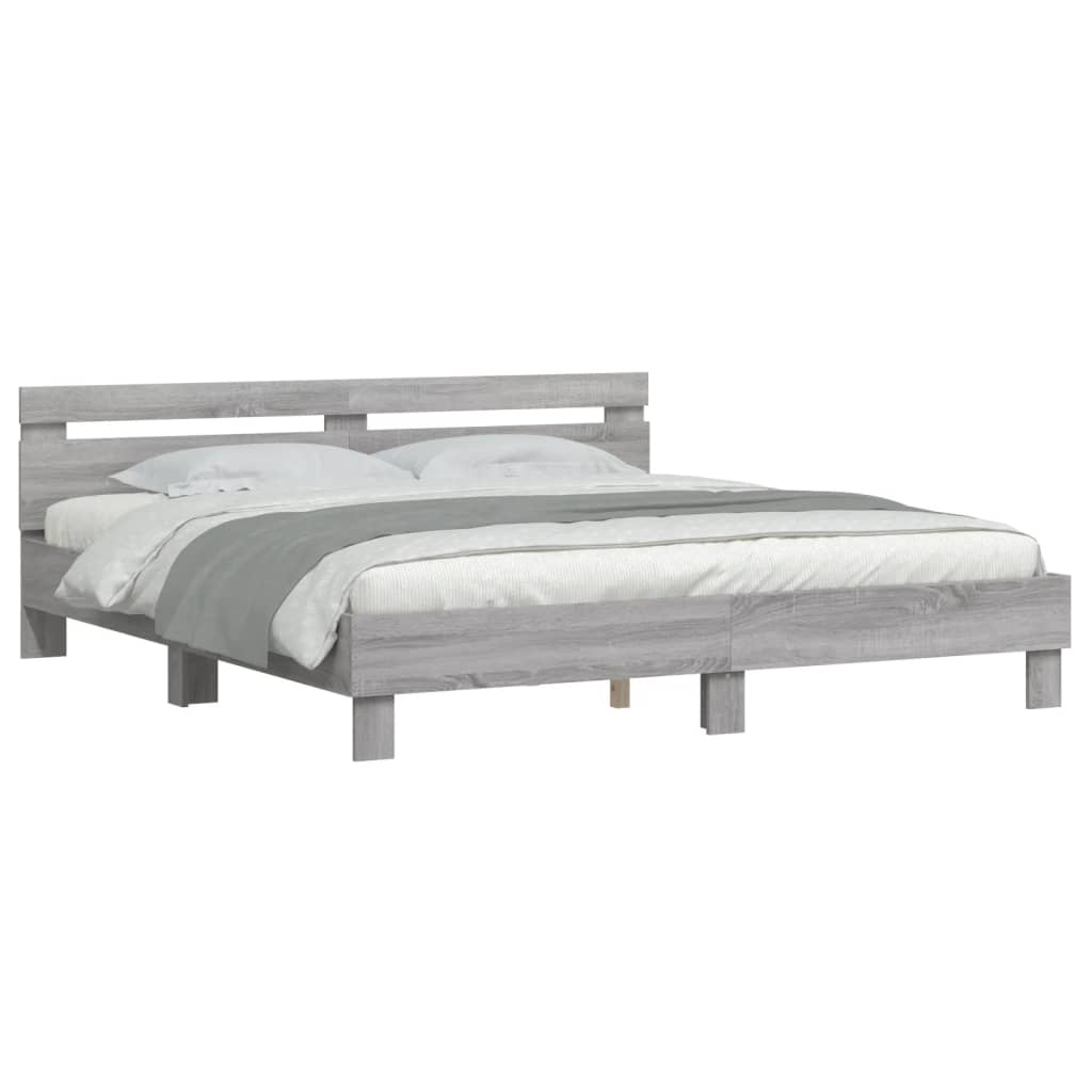 Bed Frame with Headboard Grey Sonoma 180x200 cm Super King Size Engineered Wood