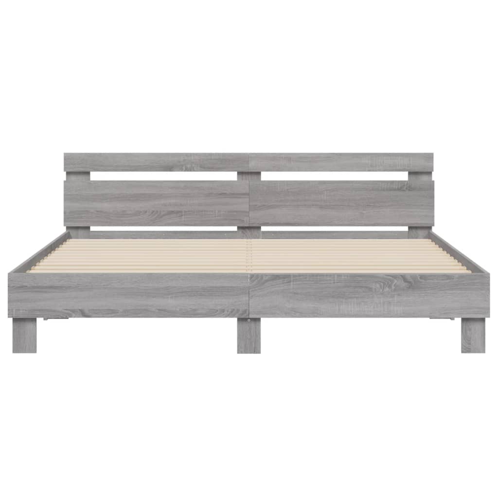 Bed Frame with Headboard Grey Sonoma 180x200 cm Super King Size Engineered Wood