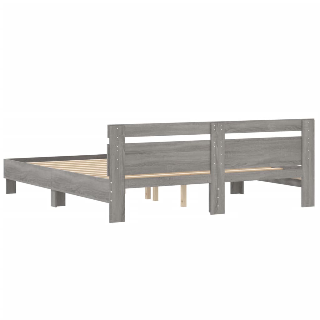 Bed Frame with Headboard Grey Sonoma 180x200 cm Super King Size Engineered Wood