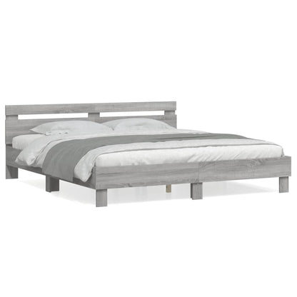 Bed Frame with Headboard Grey Sonoma 180x200 cm Super King Size Engineered Wood