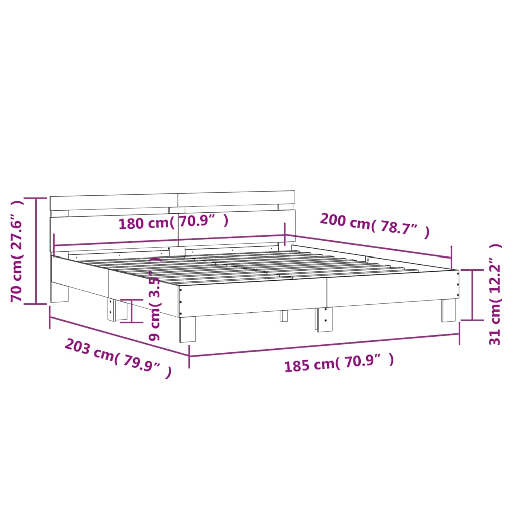 Bed Frame without Mattress Brown Oak 180x200 cm Super King