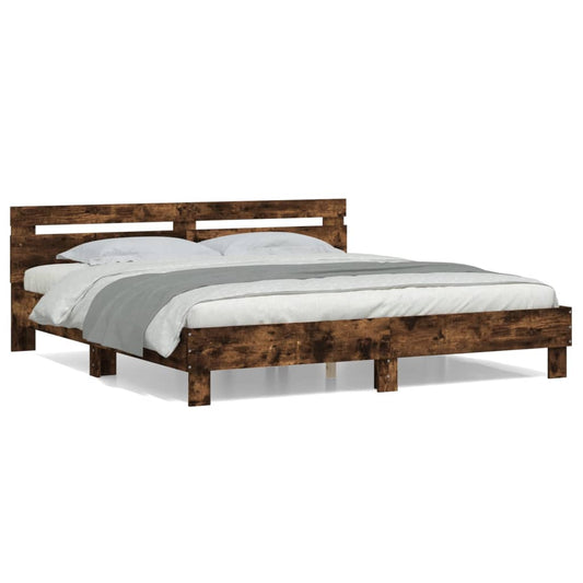 Bed Frame with Headboard Smoked Oak 160x200 cm Engineered Wood