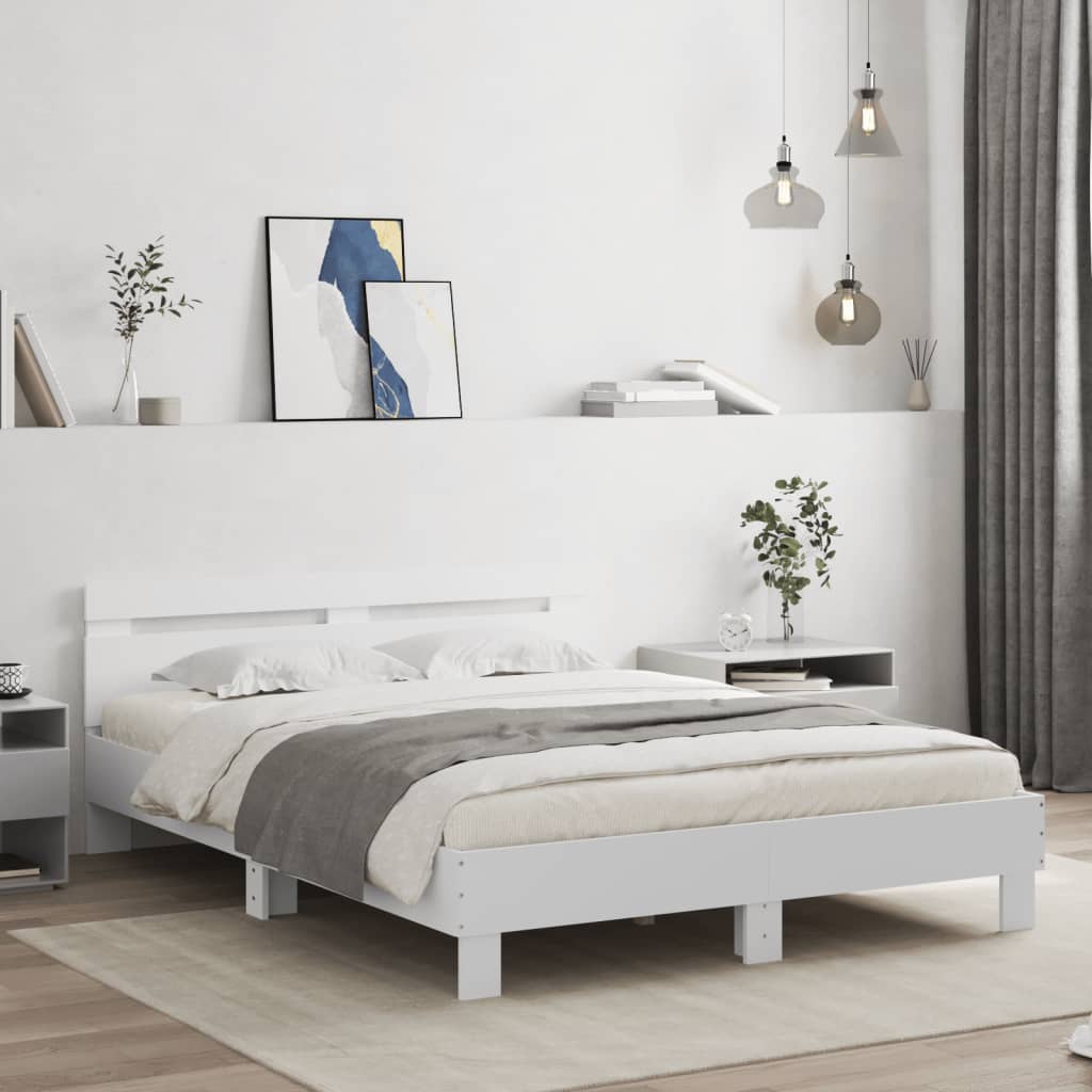 Bed Frame with Headboard White 150x200 cm King Size Engineered Wood