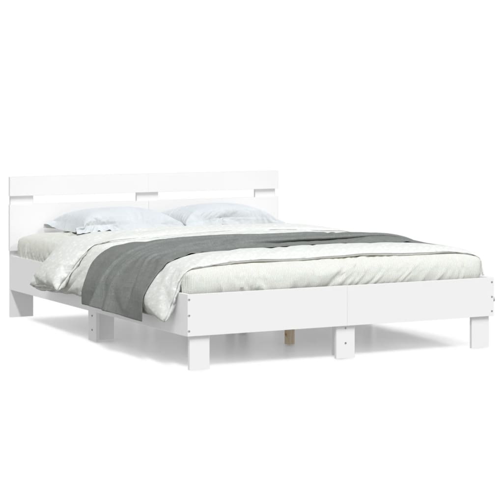 Bed Frame with Headboard White 150x200 cm King Size Engineered Wood