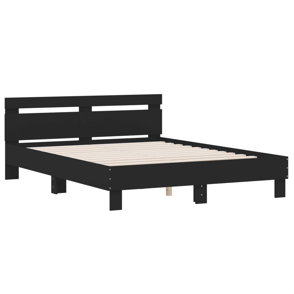 Bed Frame with Headboard Black 150x200 cm King Size Engineered Wood