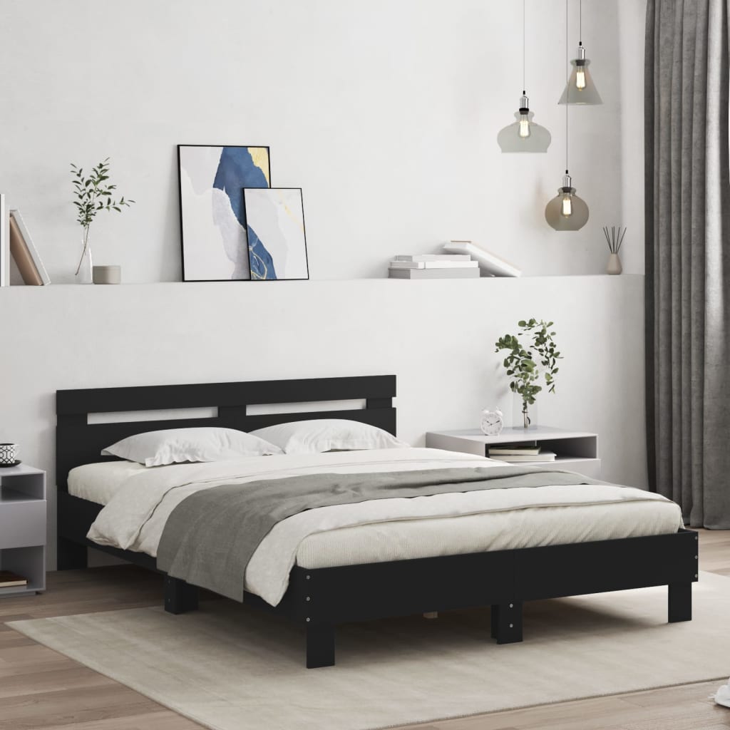 Bed Frame with Headboard Black 150x200 cm King Size Engineered Wood