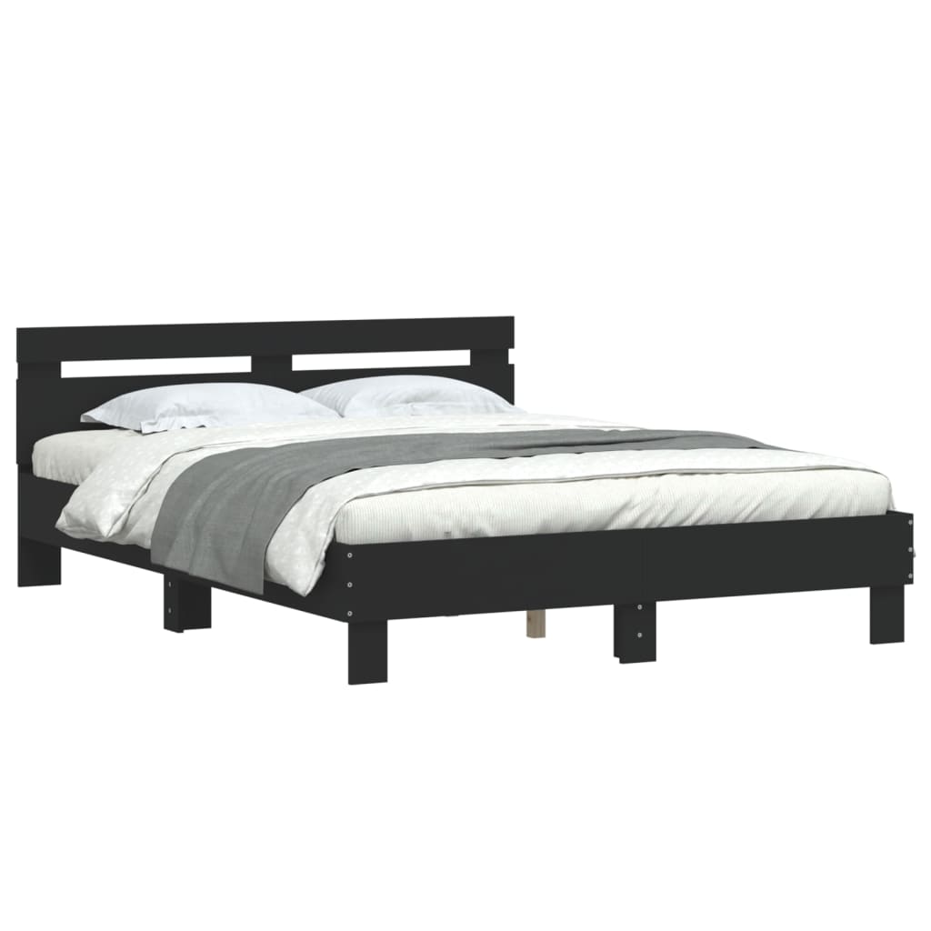 Bed Frame with Headboard Black 150x200 cm King Size Engineered Wood