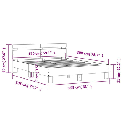 Bed Frame with Headboard Black 150x200 cm King Size Engineered Wood