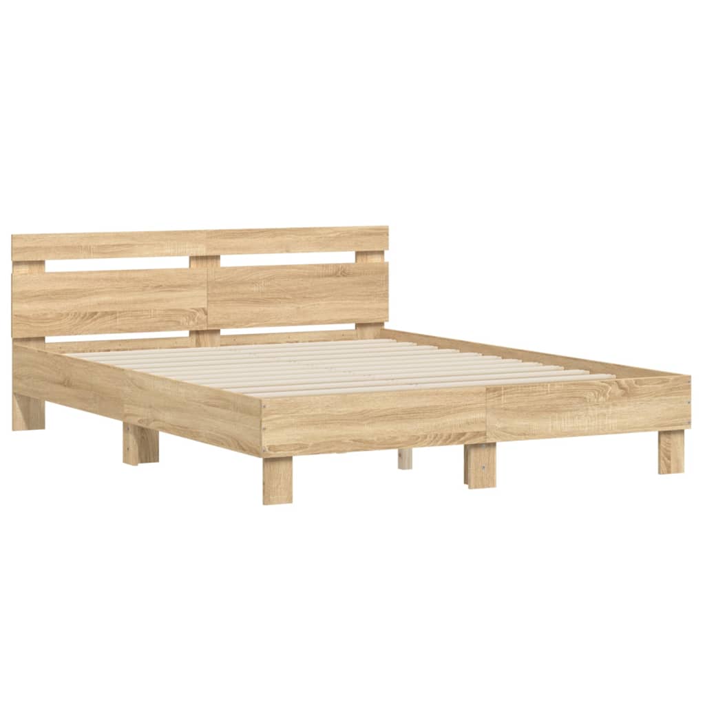 Bed Frame with Headboard Sonoma Oak 150x200 cm King Size Engineered Wood