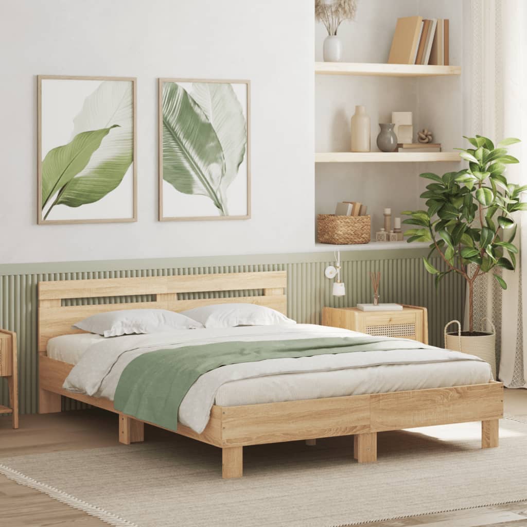 Bed Frame with Headboard Sonoma Oak 150x200 cm King Size Engineered Wood