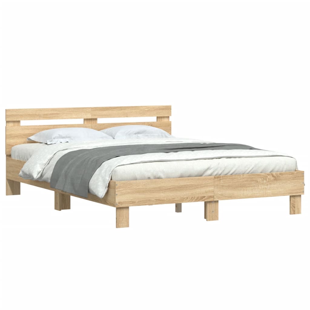 Bed Frame with Headboard Sonoma Oak 150x200 cm King Size Engineered Wood