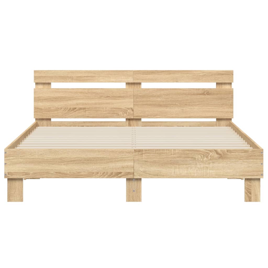 Bed Frame with Headboard Sonoma Oak 150x200 cm King Size Engineered Wood