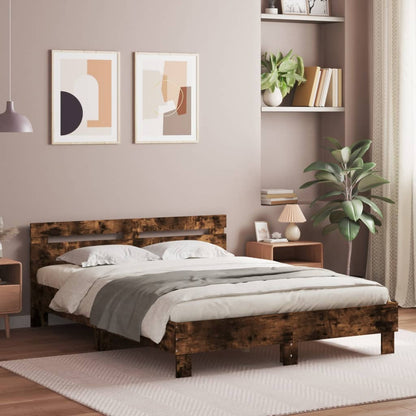 Bed Frame with Headboard Smoked Oak 150x200 cm King Size Engineered Wood