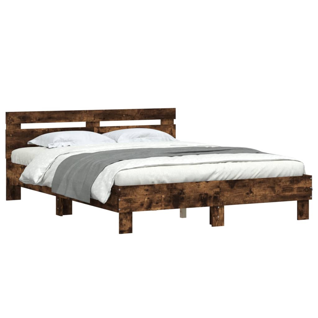 Bed Frame with Headboard Smoked Oak 150x200 cm King Size Engineered Wood