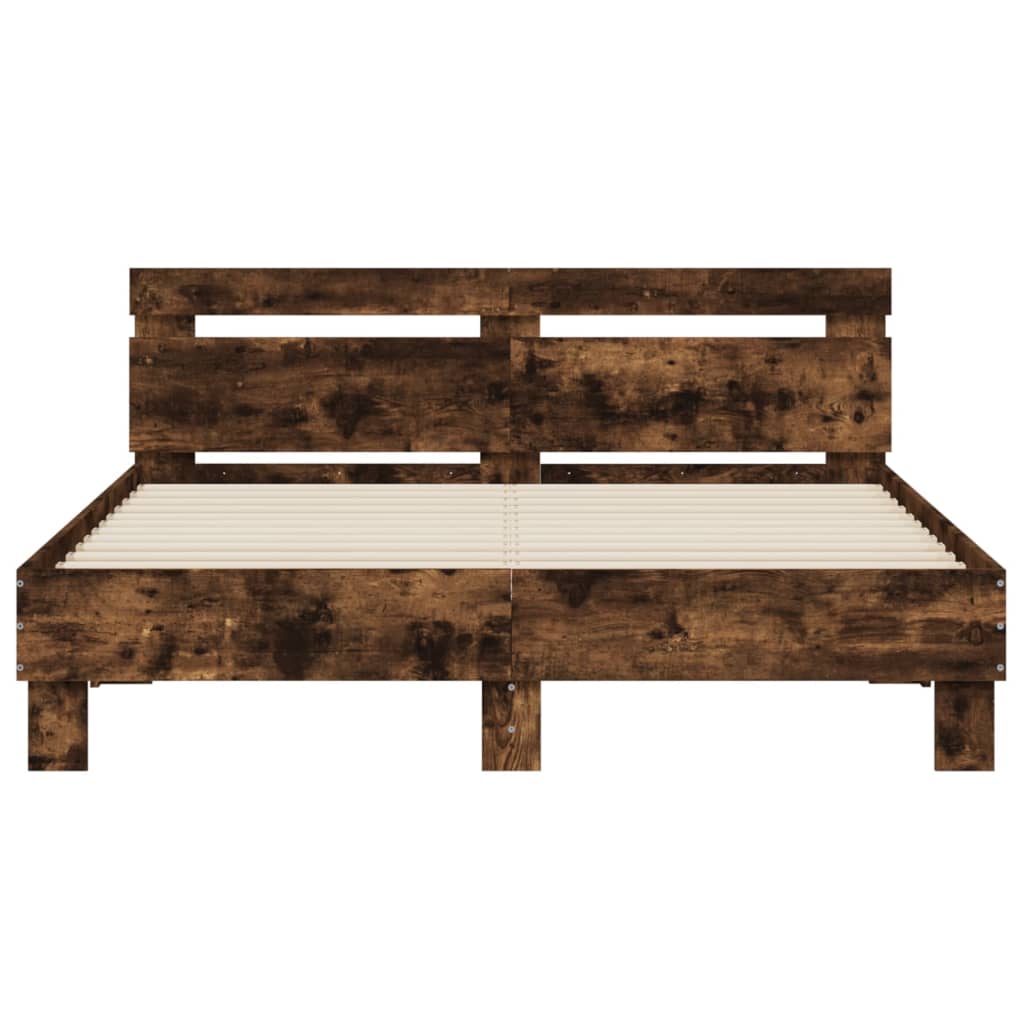 Bed Frame with Headboard Smoked Oak 150x200 cm King Size Engineered Wood