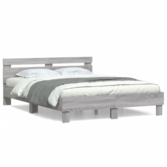 Bed Frame with Headboard Grey Sonoma 150x200 cm King Size Engineered Wood