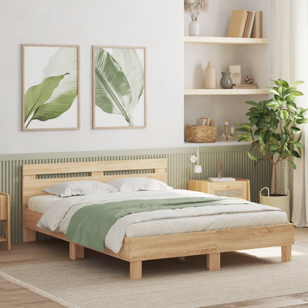 Bed Frame with Headboard Sonoma Oak 140x200 cm Engineered Wood