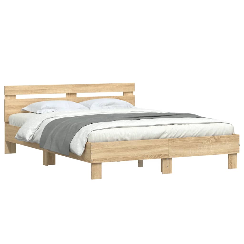 Bed Frame with Headboard Sonoma Oak 140x200 cm Engineered Wood