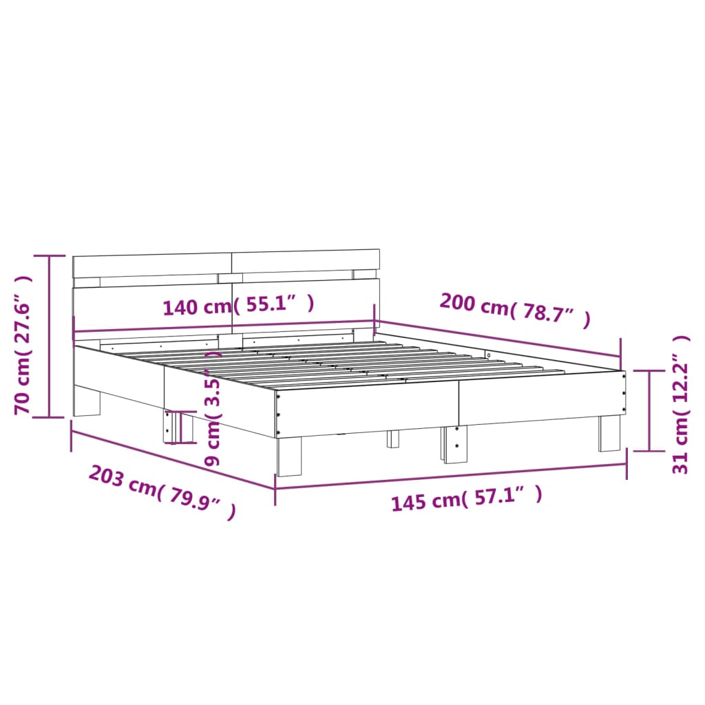 Bed Frame with Headboard Sonoma Oak 140x200 cm Engineered Wood