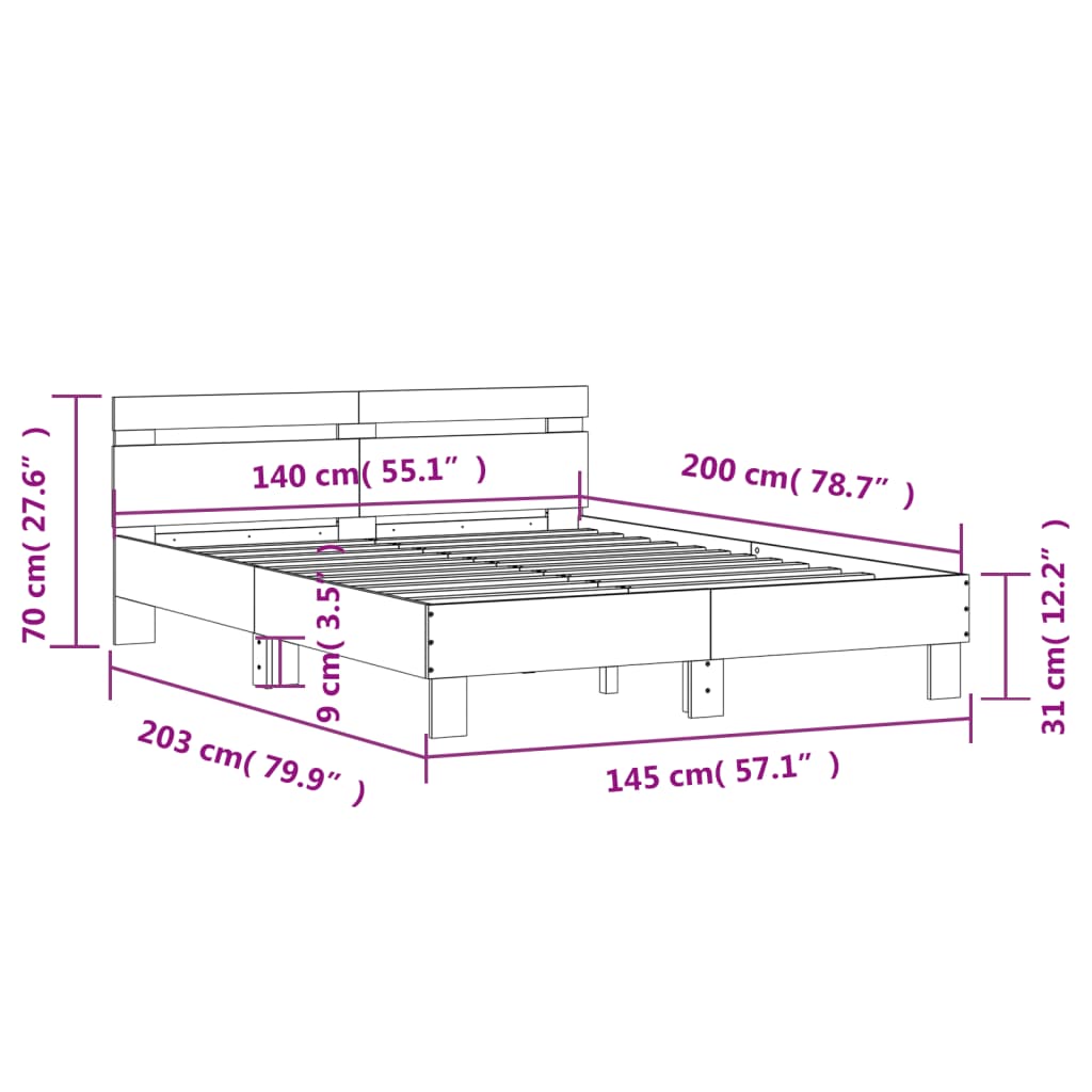 Bed Frame with Headboard Smoked Oak 140x200 cm Engineered Wood