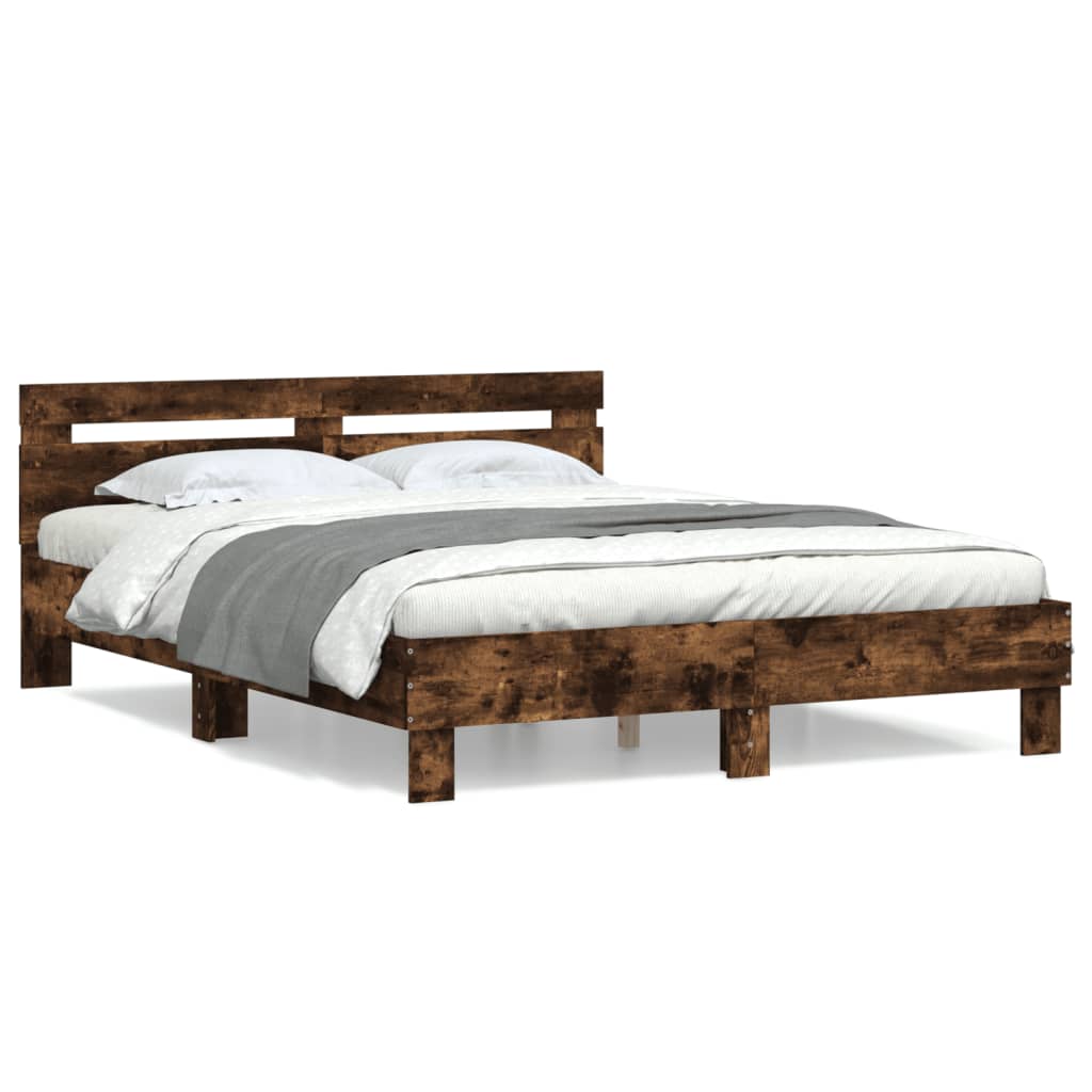 Bed Frame with Headboard Smoked Oak 140x200 cm Engineered Wood