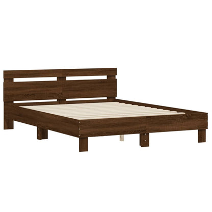 Bed Frame with Headboard Brown Oak 140x200 cm Engineered Wood