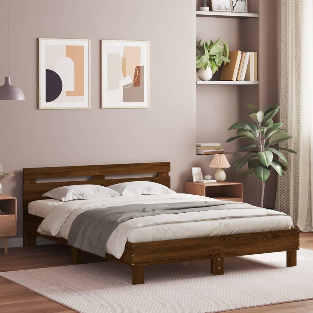 Bed Frame with Headboard Brown Oak 140x200 cm Engineered Wood