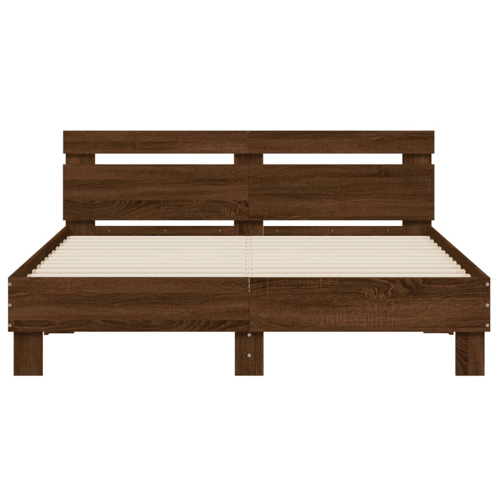 Bed Frame with Headboard Brown Oak 140x200 cm Engineered Wood