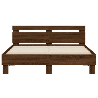 Bed Frame with Headboard Brown Oak 140x200 cm Engineered Wood