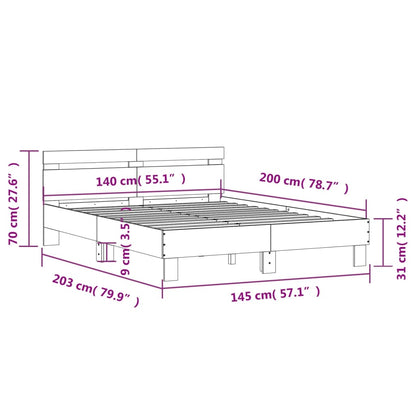 Bed Frame with Headboard Brown Oak 140x200 cm Engineered Wood