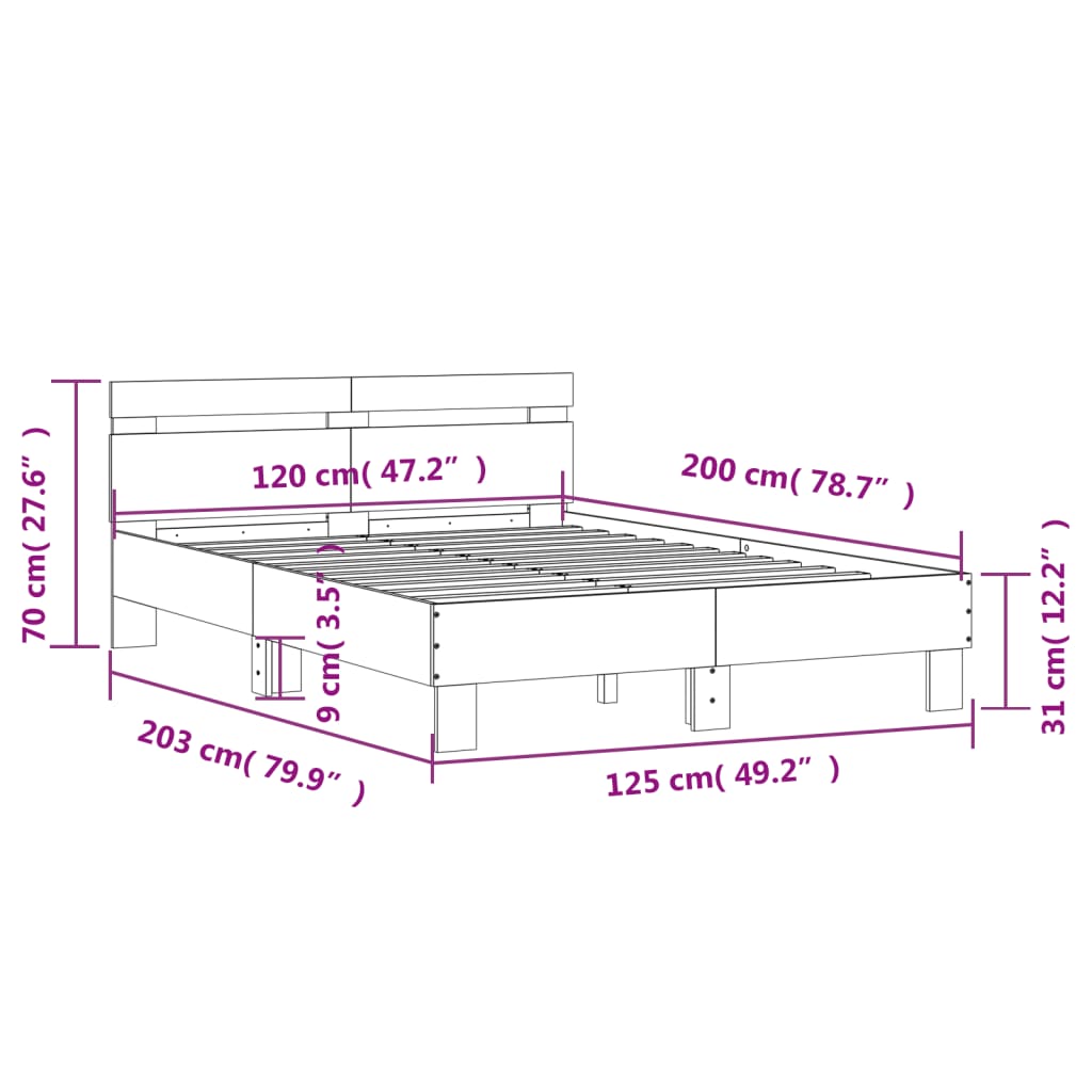 Bed Frame without Mattress White 120x200 cm