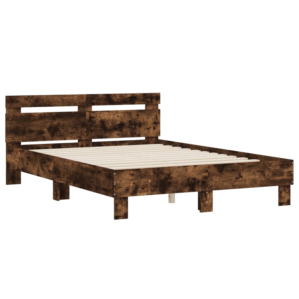 Bed Frame with Headboard Smoked Oak 120x200 cm Engineered Wood