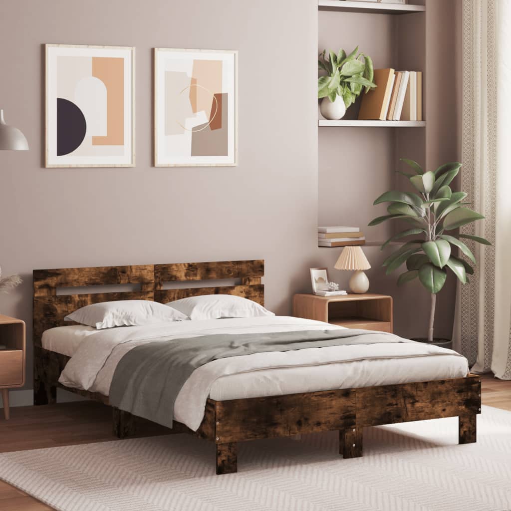 Bed Frame with Headboard Smoked Oak 120x200 cm Engineered Wood