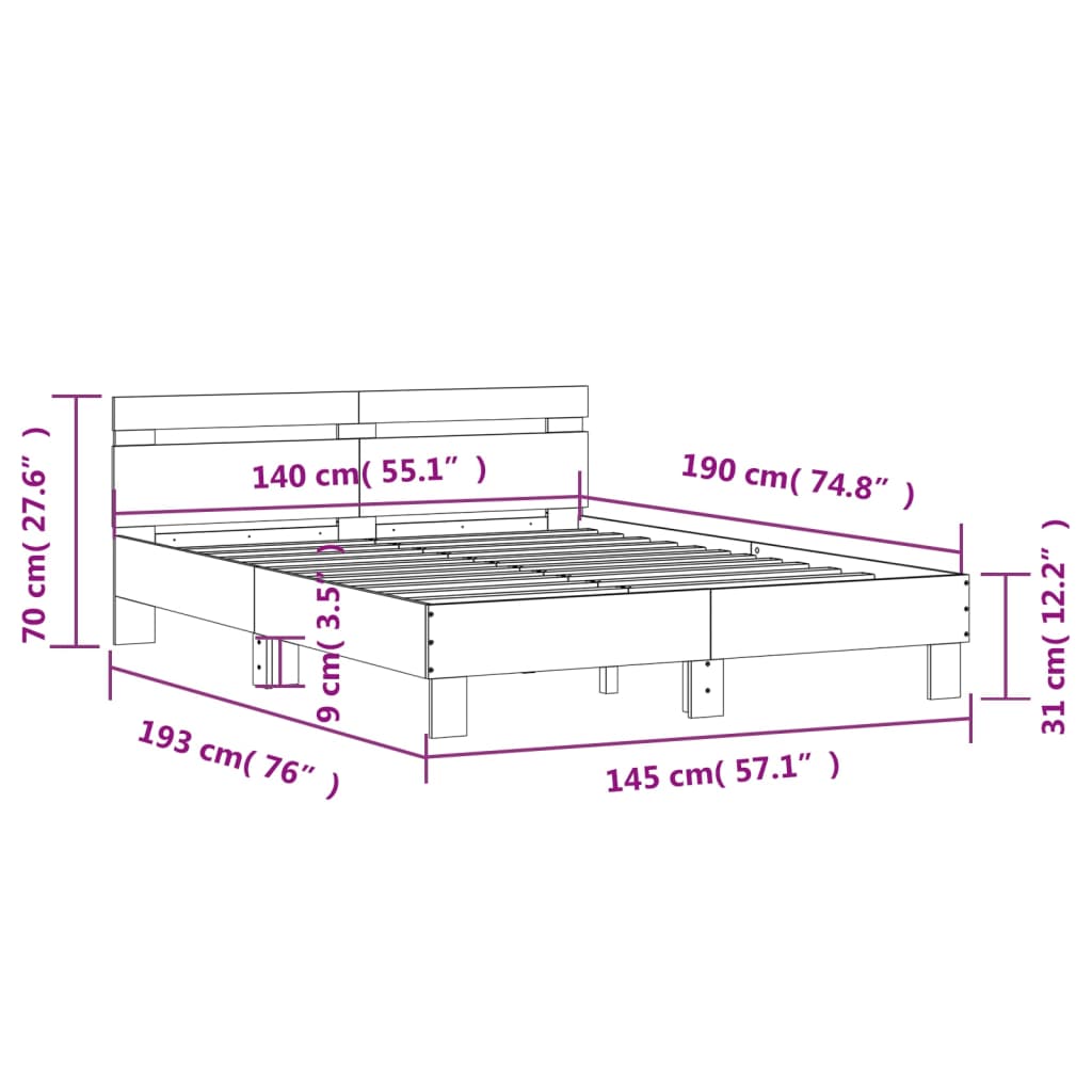 Bed Frame without Mattress Sonoma Oak 140x190 cm