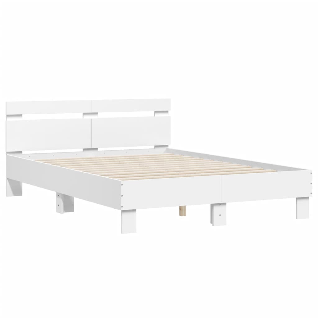 Bed Frame with Headboard White 135x190 cm Double Engineered Wood