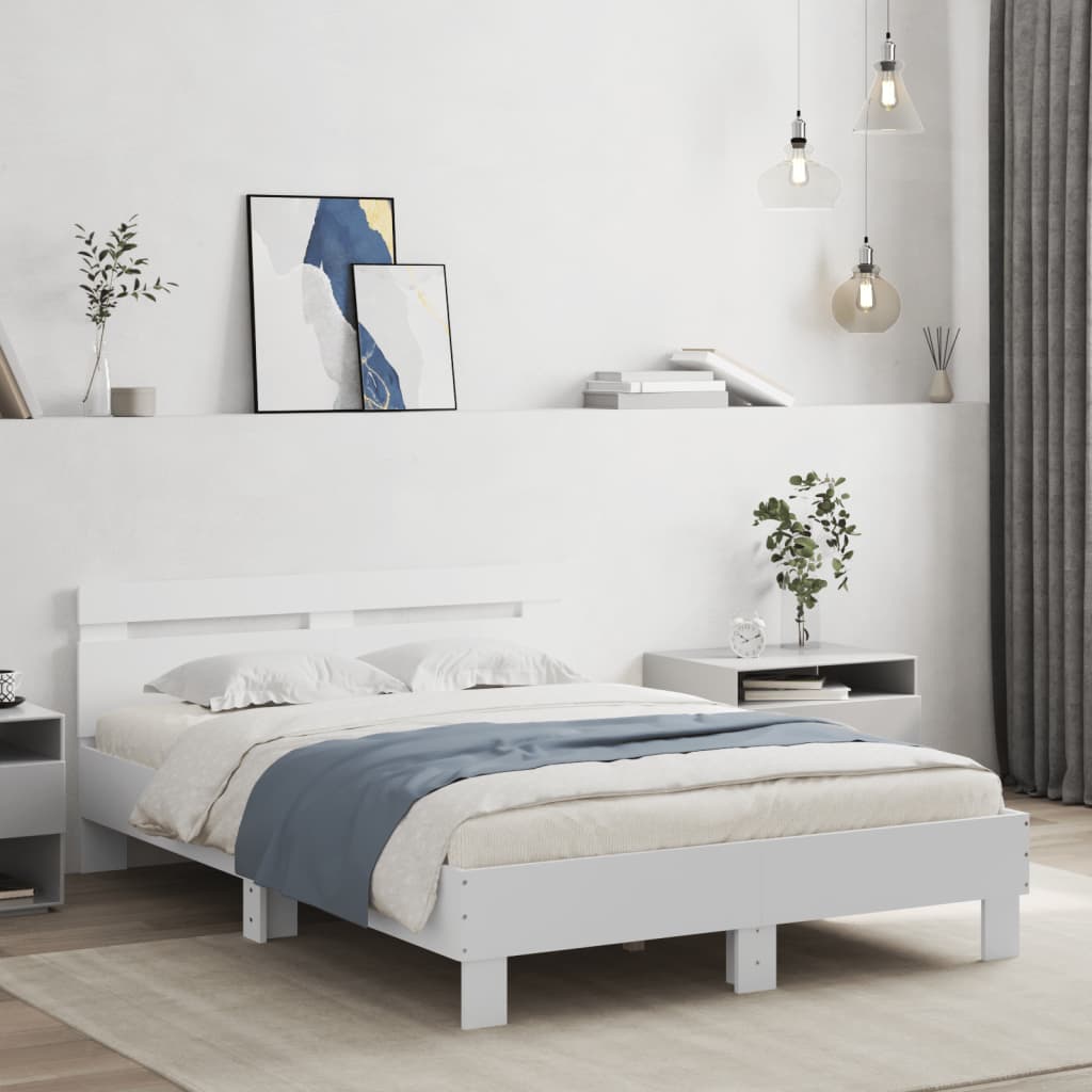 Bed Frame with Headboard White 135x190 cm Double Engineered Wood