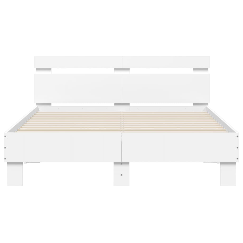 Bed Frame with Headboard White 135x190 cm Double Engineered Wood