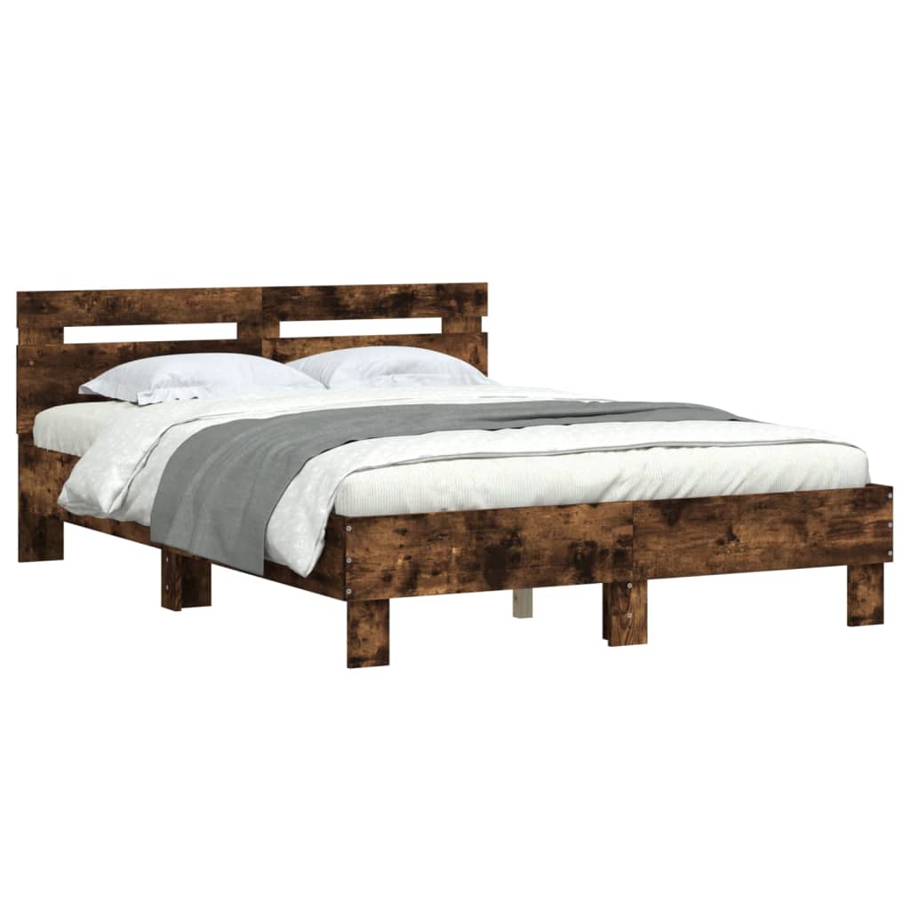 Bed Frame with Headboard Smoked Oak 135x190 cm Double Engineered Wood